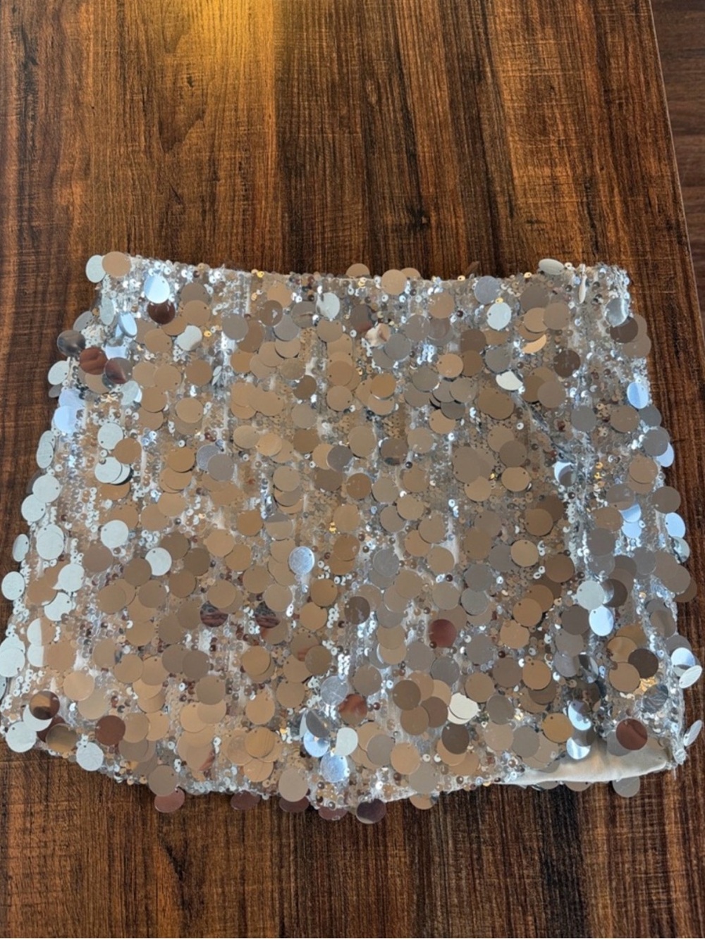 Silver Sequin Mini Skirt Mid Waist